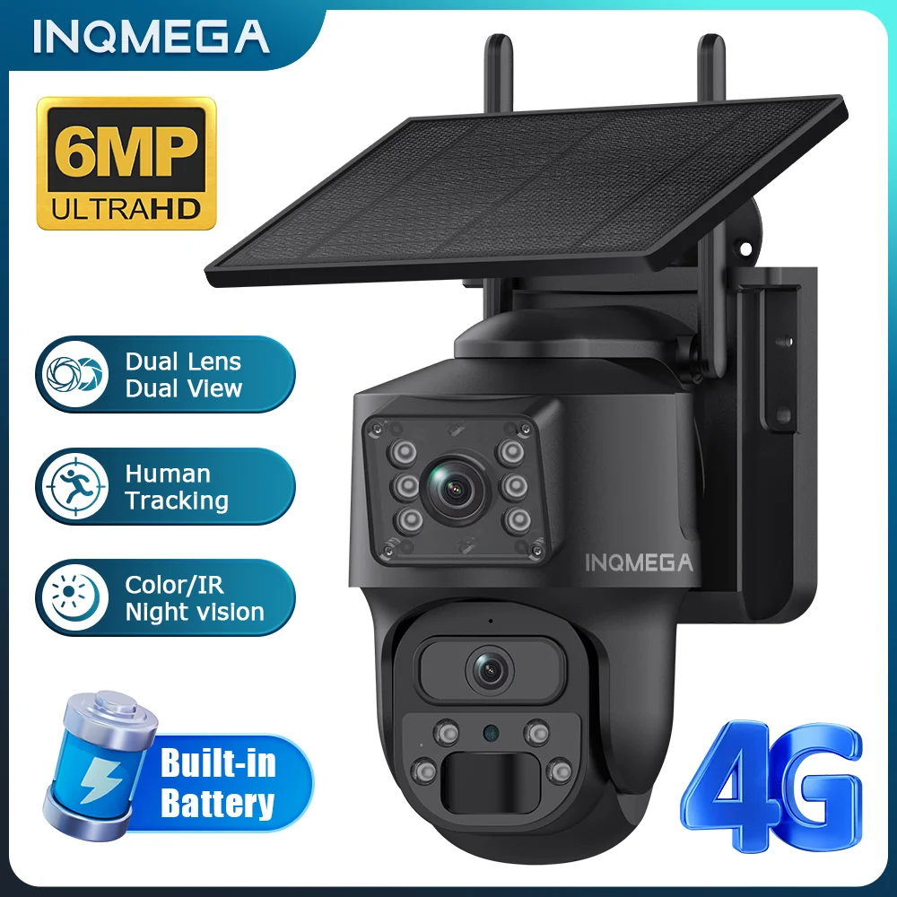 INQMEGA 6MP Solar Camera Dual View Lens 4G/Wifi Surveillance Cameras Outdoor PIR Human Detection PTZ Camera Built-in 7800mAH
INQMEGA 6MP Solar Camera Dual View Lens 4G/Wifi Surveillance Cameras Outdoor PIR Human Detection PTZ Camera Built-in 7800mAH