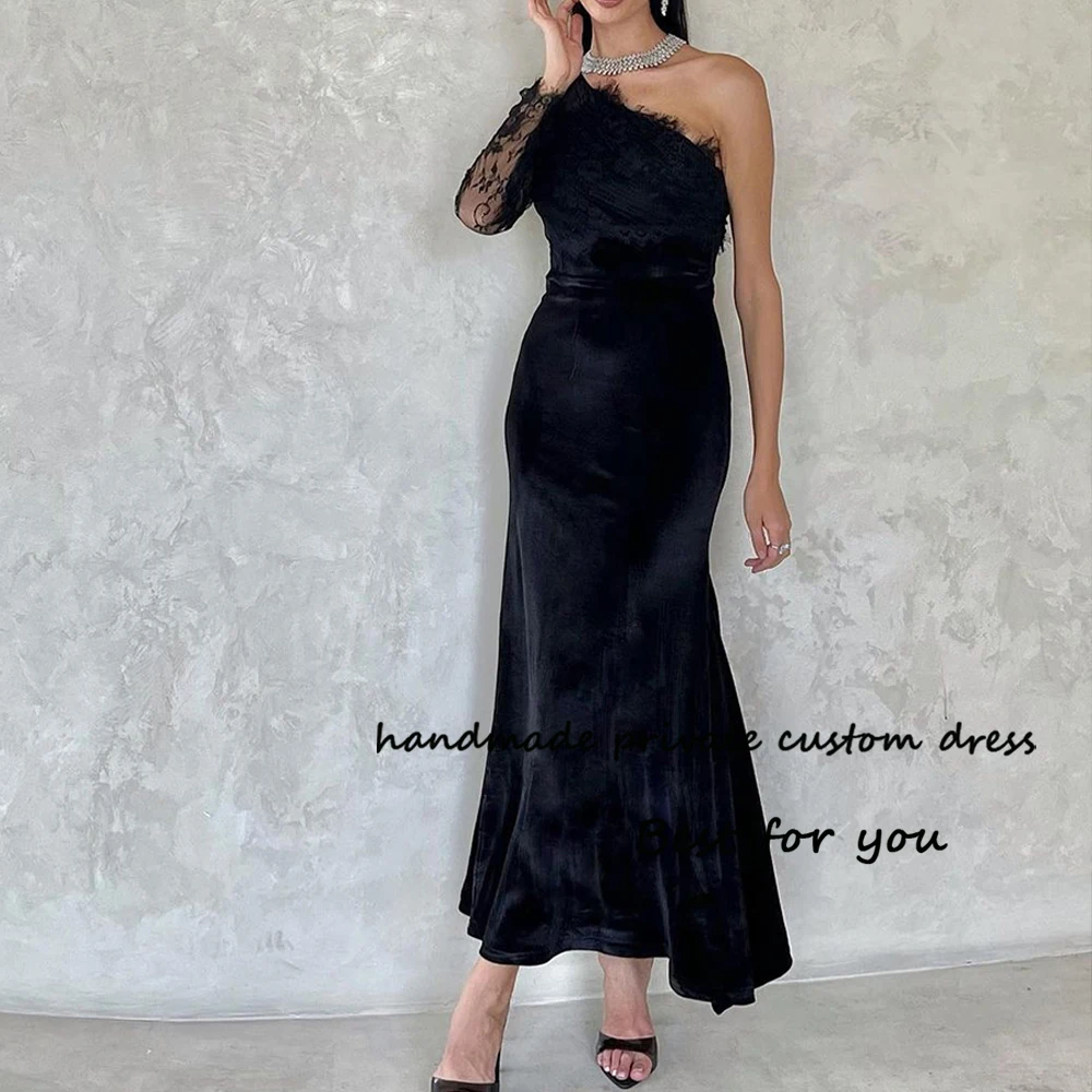 Black One Sleeve Evening Dresses for Women Lace Satin Arabian Dubai Mermaid Prom Dress Ankle Length Womens Formal Gowns
Black One Sleeve Evening Dresses for Women Lace Satin Arabian Dubai Mermaid Prom Dress Ankle Length Womens Formal Gowns