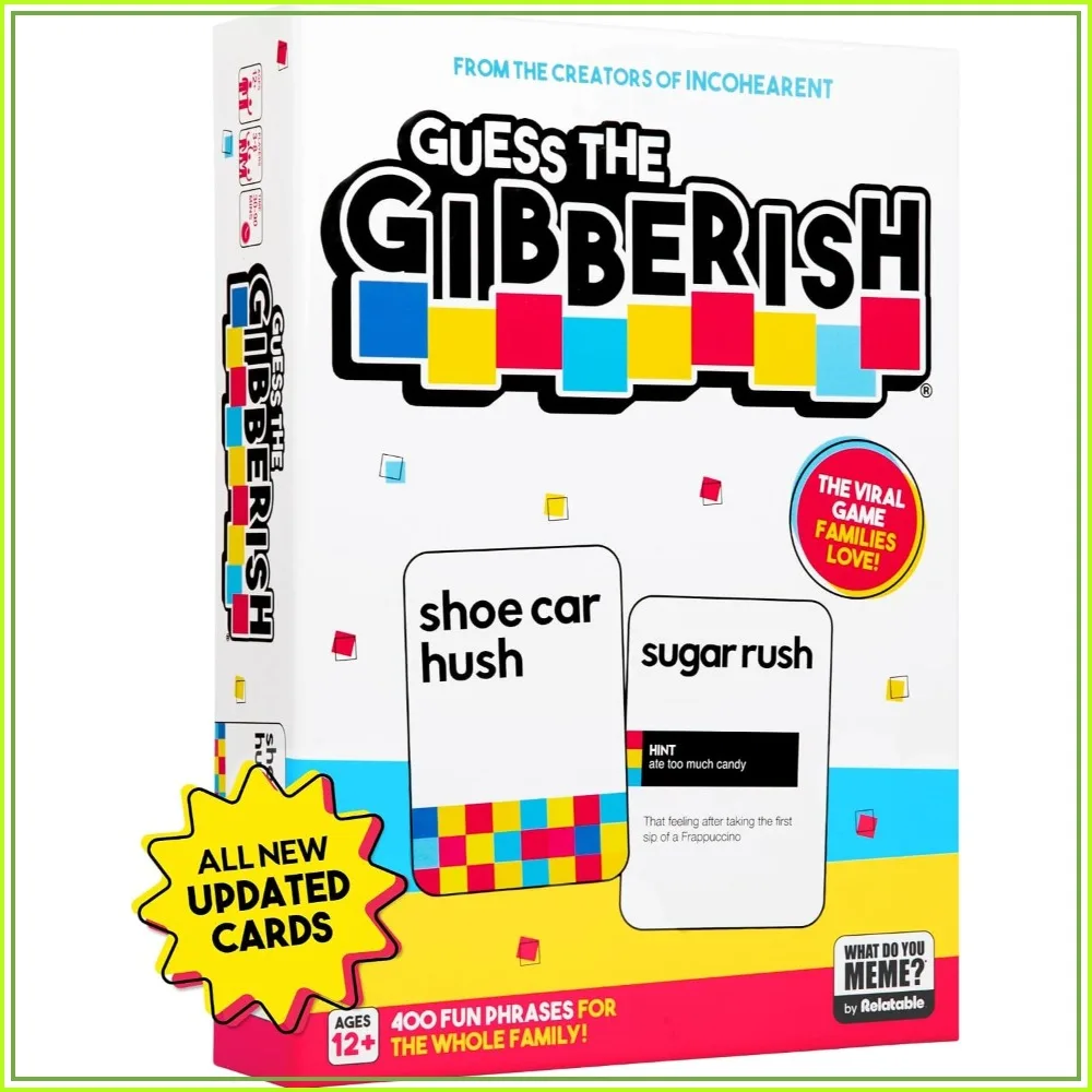 Gibberish Card Game for Family Night - Fun Party Game for Teens & Adults, 400 Cards, Timer Included
Gibberish Card Game for Family Night - Fun Party Game for Teens & Adults, 400 Cards, Timer Included