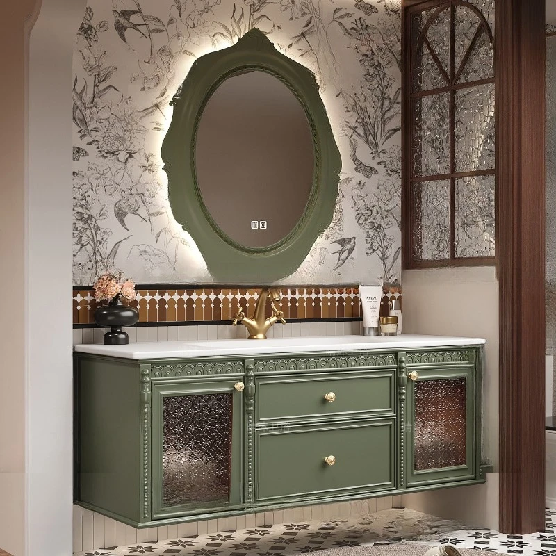 French retro style bathroom cabinet combination oak bathroom washbasin cabinet washbasin sink rock slab hot bending integrated
French retro style bathroom cabinet combination oak bathroom washbasin cabinet washbasin sink rock slab hot bending integrated