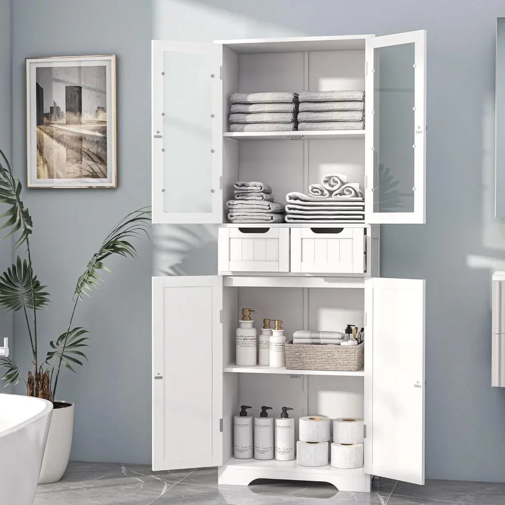 Tall Bathroom Storage Cabinet, Freestanding Linen Cabinet with Glass Doors and Shelves, Bathroom Pantry Cabinet with Drawers
Tall Bathroom Storage Cabinet, Freestanding Linen Cabinet with Glass Doors and Shelves, Bathroom Pantry Cabinet with Drawers