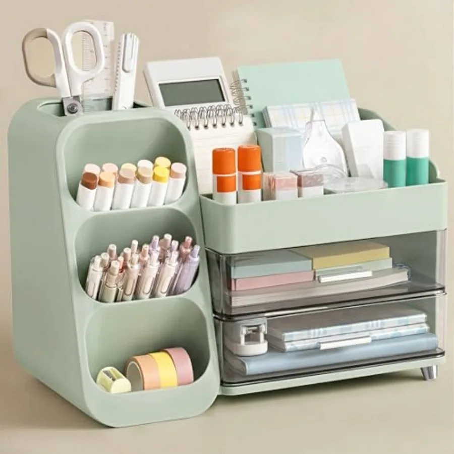 Desk Organizer with Pen Pencil Holder for Desk, Pen Organizer with 2 Drawers, Desk Organizers and Accessories with 4 Compartmen
Desk Organizer with Pen Pencil Holder for Desk, Pen Organizer with 2 Drawers, Desk Organizers and Accessories with 4 Compartmen