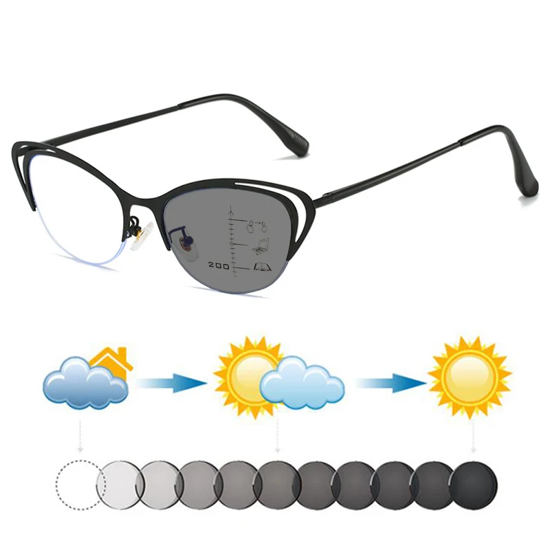 New Women Hollow Cat Eye Semirim Photochromic Progressive Reading Sunglasses Female Hyperopia Shades Dark Glasses Spectacles
New Women Hollow Cat Eye Semirim Photochromic Progressive Reading Sunglasses Female Hyperopia Shades Dark Glasses Spectacles