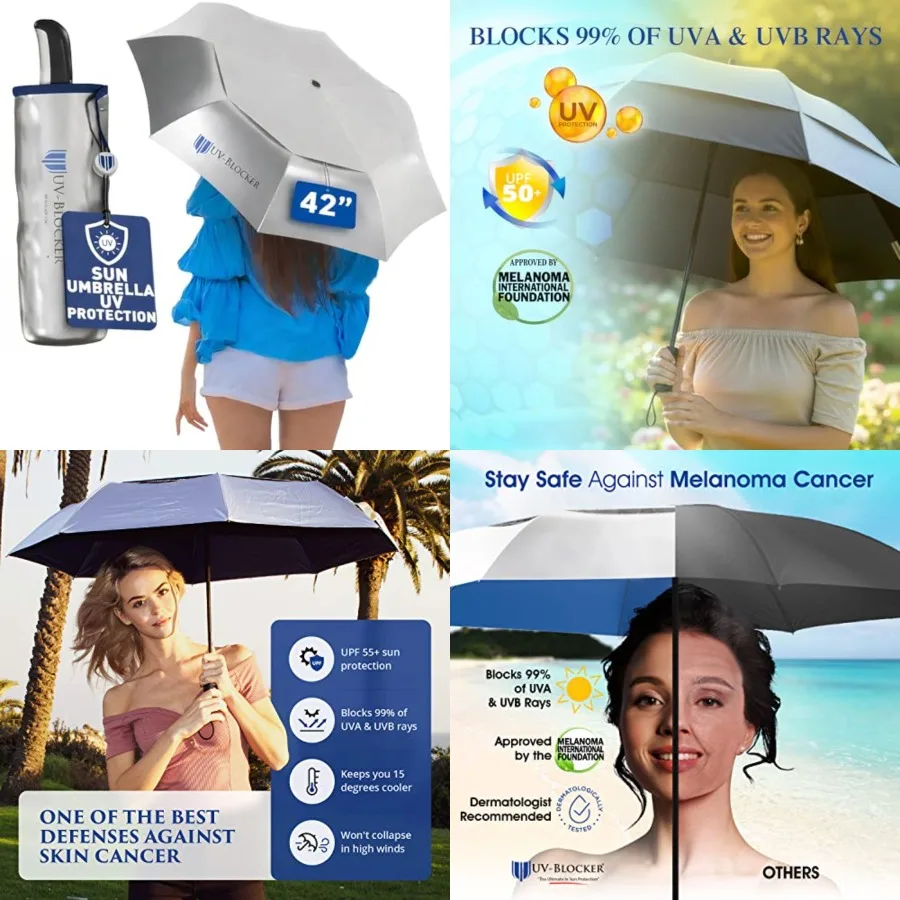 Sun Umbrella UV Protection Compact - Auto Open/Close - Double Vented Canopy - Wind-resistant Sun Umbrella for Walking - 55+ UPF
Sun Umbrella UV Protection Compact - Auto Open/Close - Double Vented Canopy - Wind-resistant Sun Umbrella for Walking - 55+ UPF