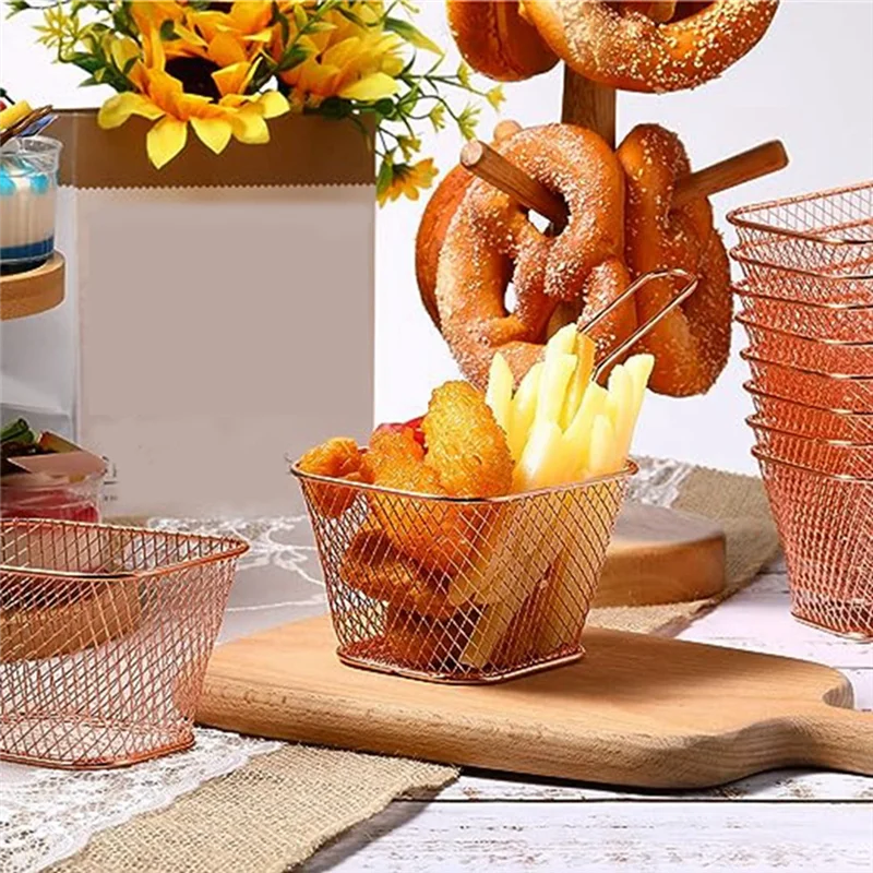 24Pcs Mini Square Fry Basket Stainless Steel French Fry Holder Deep Fry Basket Mesh Food Basket With Handles Durable (Rose Gold)
24Pcs Mini Square Fry Basket Stainless Steel French Fry Holder Deep Fry Basket Mesh Food Basket With Handles Durable (Rose Gold)