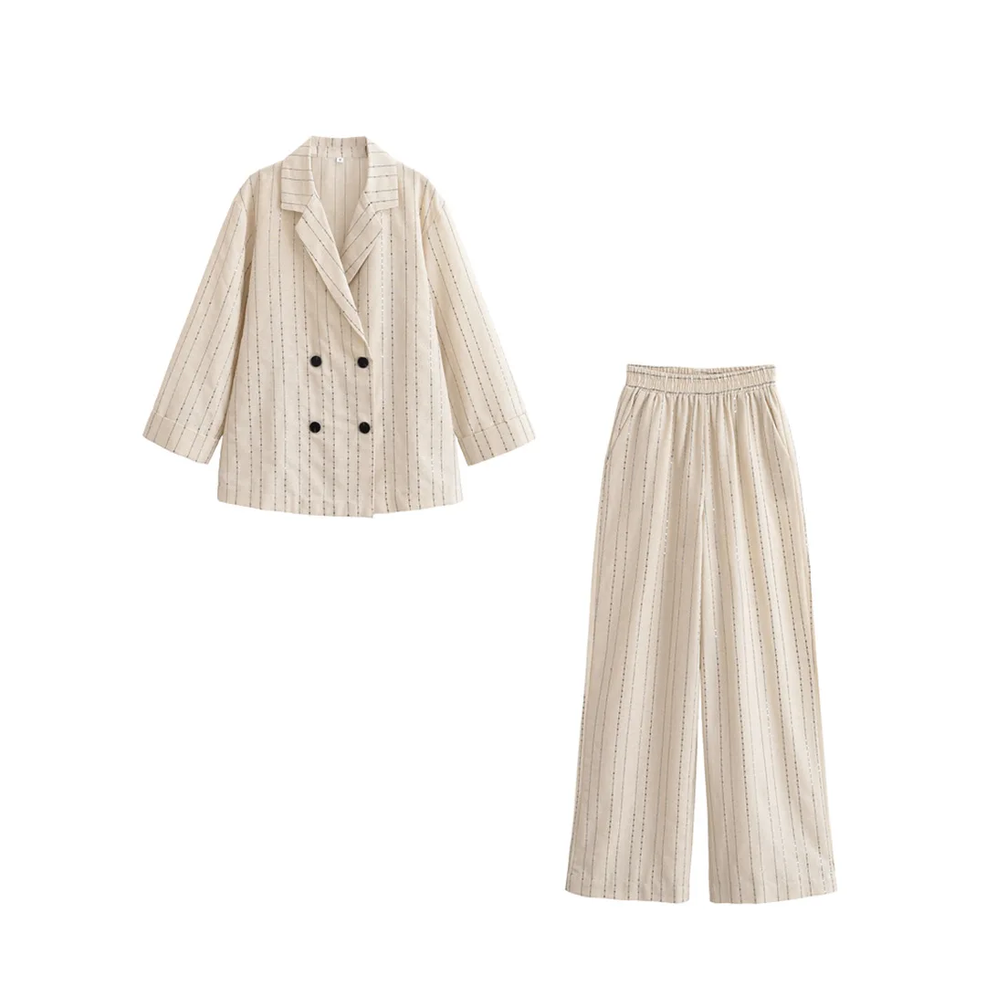Autumn Khaki Striped Long Sleeve Blazer Trouser Set Women's Two Piece Pant Suit New Casual Chic Simple Sequin Wide Leg Pant
Autumn Khaki Striped Long Sleeve Blazer Trouser Set Women's Two Piece Pant Suit New Casual Chic Simple Sequin Wide Leg Pant