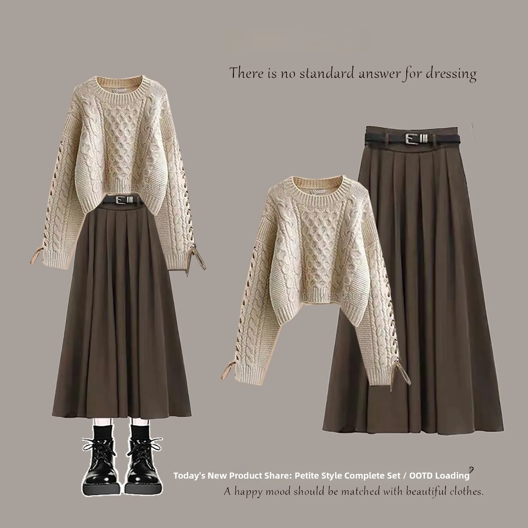 Fashionable Knitted round Neck A-Line Skirt Two-Piece Set Spring Season High Waist Pleated Design Short Sleeve Shirt
Fashionable Knitted round Neck A-Line Skirt Two-Piece Set Spring Season High Waist Pleated Design Short Sleeve Shirt