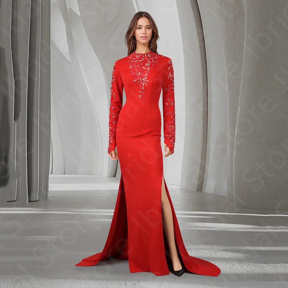 Customized Elegant Red Evening Dresses Mermaid Arabic Prom Gowns Long Sleeves Beaded Wedding Guest Dress Thigh Slit Middle East
Customized Elegant Red Evening Dresses Mermaid Arabic Prom Gowns Long Sleeves Beaded Wedding Guest Dress Thigh Slit Middle East