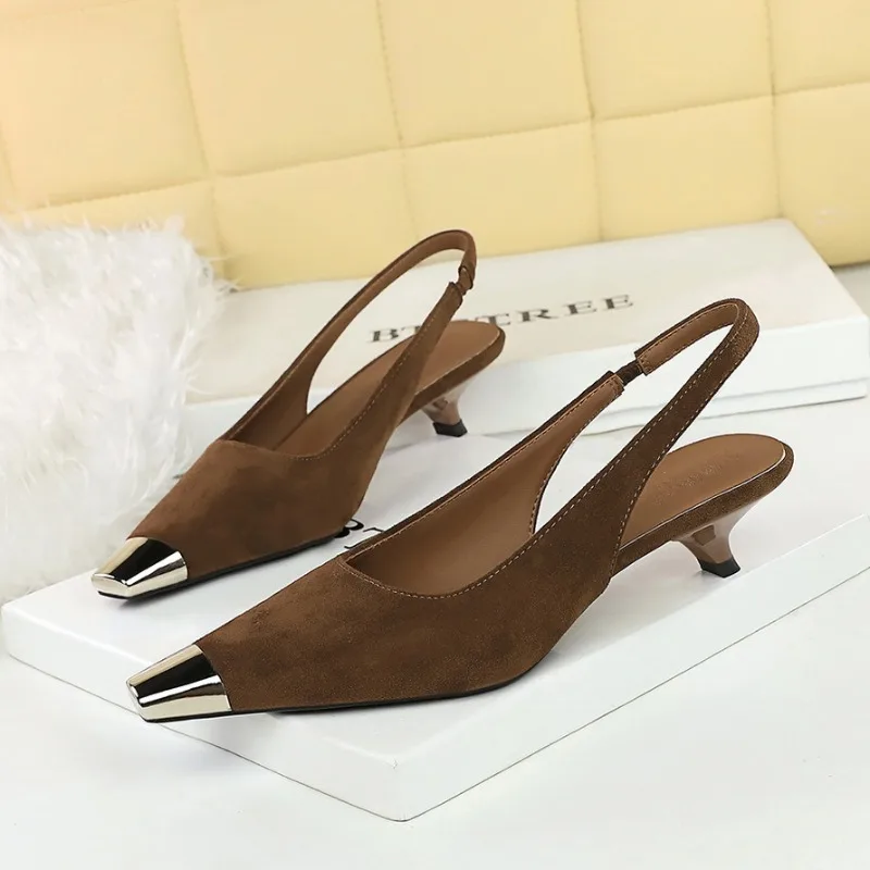 Office Career Summer Women Pumps Flock 3CM Thin Heels Metal Pointed Toe Shallow Mouth Back Strap Low Heels Shoe Woman Dark Brown
Office Career Summer Women Pumps Flock 3CM Thin Heels Metal Pointed Toe Shallow Mouth Back Strap Low Heels Shoe Woman Dark Brown