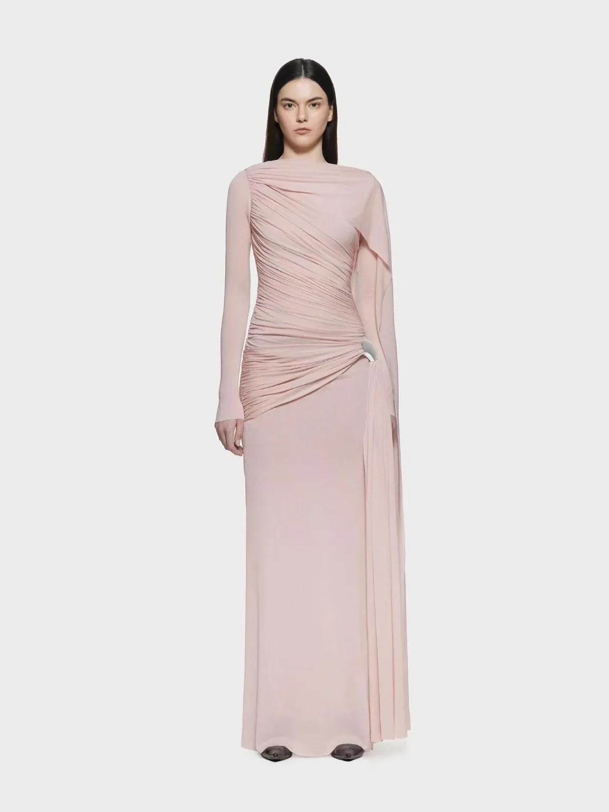 Luxury Evening Dress Light Pink Ruched Long Sleeve Formal Gown with Draped Design for Weddings Parties Elegant Women Formal Wear
Luxury Evening Dress Light Pink Ruched Long Sleeve Formal Gown with Draped Design for Weddings Parties Elegant Women Formal Wear