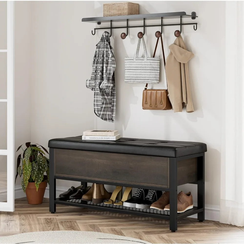Shoe bench with flip-open storage box, ottoman bench with storage shelf and padded seat, suitable for bedroom and hallway
Shoe bench with flip-open storage box, ottoman bench with storage shelf and padded seat, suitable for bedroom and hallway