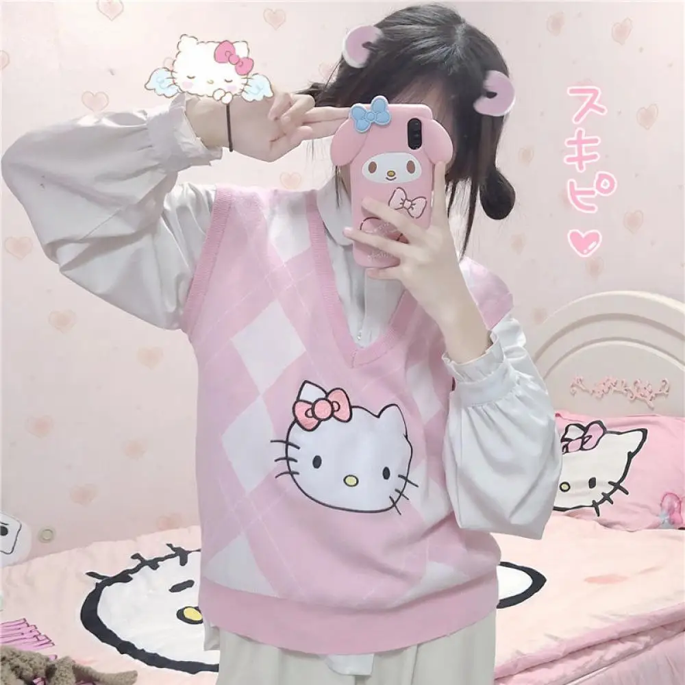 Kawaii Hello Kitty V-Neck Vest Sweater Sanrioed Anime Kuromi Cinnamoroll Spring Preppy Girl Women Knitting Vest Loose Student
Kawaii Hello Kitty V-Neck Vest Sweater Sanrioed Anime Kuromi Cinnamoroll Spring Preppy Girl Women Knitting Vest Loose Student