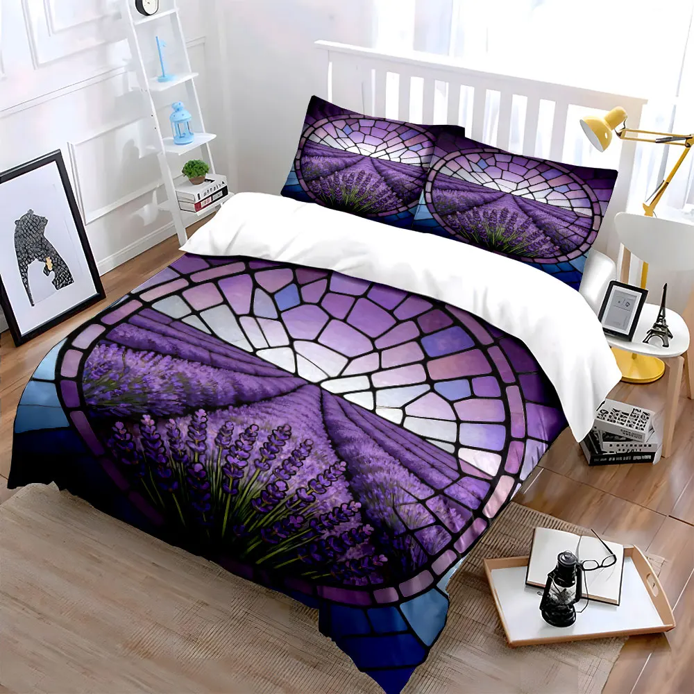 Lavender Pattern Home Decor Set Soft Comfortable Duvet Cover Bedding Set Included 1*Duvet Cover & 2*Pillowcases, gift
