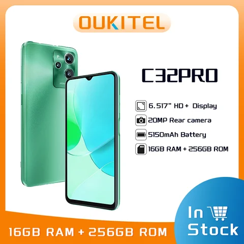 Oukitel C32 PRO Android 12 smartphone 5150 mAh 16 GB+256 GB battery 4G 6.517-inch display 20MP camera slim phone