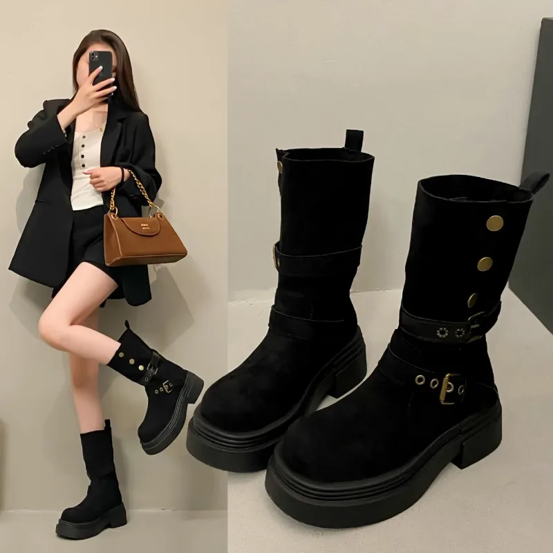 Fashion High Heels Autumn Women Boots Thick Soled Metal Buckle Women's Shoes Female Sponge Sole Midsole Fashion Boots
Fashion High Heels Autumn Women Boots Thick Soled Metal Buckle Women's Shoes Female Sponge Sole Midsole Fashion Boots