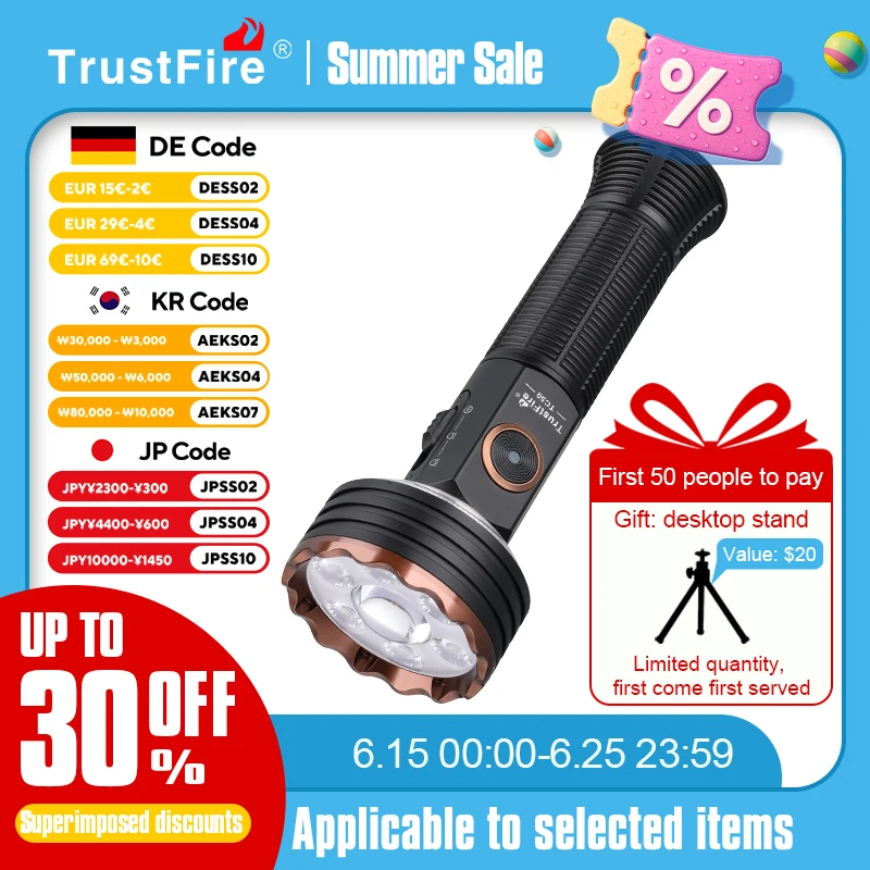 Trustfire TC50 5100LM Bidirectional lighting Rechargeable Tactical Flashlight Torch Warning light Mood Light for Outdoor Camping
Trustfire TC50 5100LM Bidirectional lighting Rechargeable Tactical Flashlight Torch Warning light Mood Light for Outdoor Camping