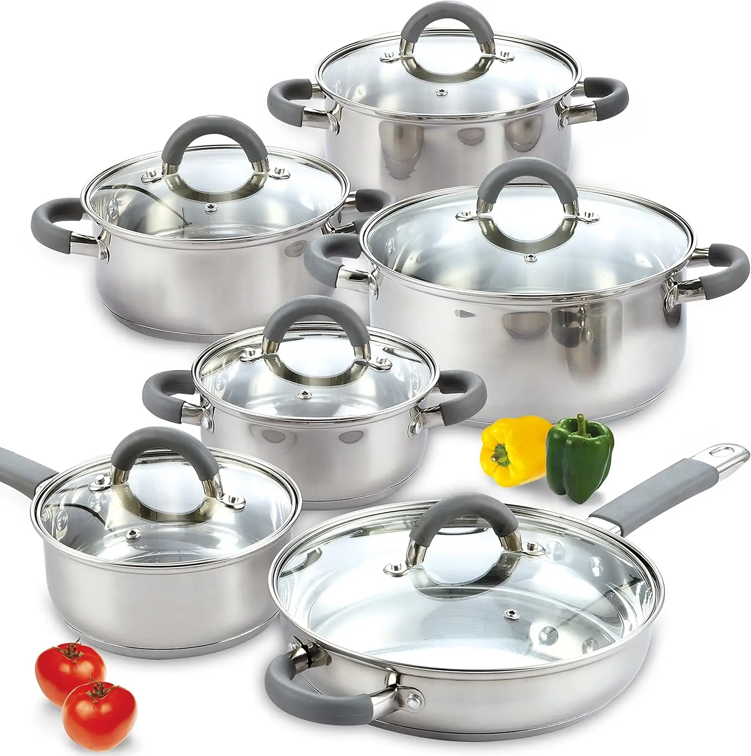 Cookware Basic Pots and Pans 12 Piece set Kitchen Dining Grey Silicone Handle Cookware Sets
Cookware Basic Pots and Pans 12 Piece set Kitchen Dining Grey Silicone Handle Cookware Sets