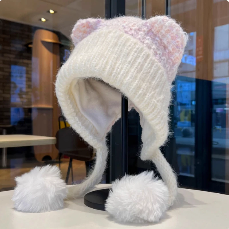 Japanese Color Mixing Cute Cat Ear Knitted Cap for Women's Winter Outdoor Ear Protection Warm and Thickened Bomber Hats
Japanese Color Mixing Cute Cat Ear Knitted Cap for Women's Winter Outdoor Ear Protection Warm and Thickened Bomber Hats