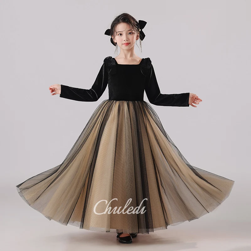 Girl dresses/dress/Velvet bow square neck long-sleeved floor-length lace net girl dress/Customizable
Girl dresses/dress/Velvet bow square neck long-sleeved floor-length lace net girl dress/Customizable