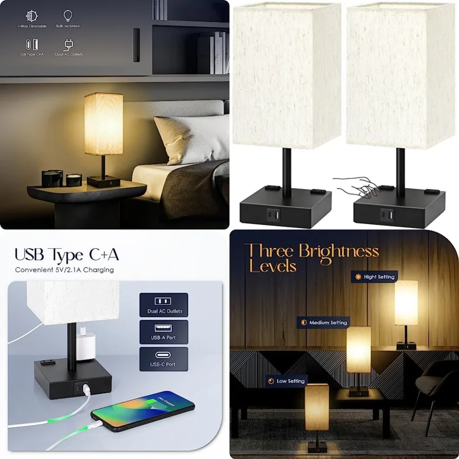 Bedside Table Lamps Set of 2 - Touch Nightstand Lamp for Bedroom with USB C+A Charging Ports and AC Outlets, 3-Way Dimmable Des
Bedside Table Lamps Set of 2 - Touch Nightstand Lamp for Bedroom with USB C+A Charging Ports and AC Outlets, 3-Way Dimmable Des