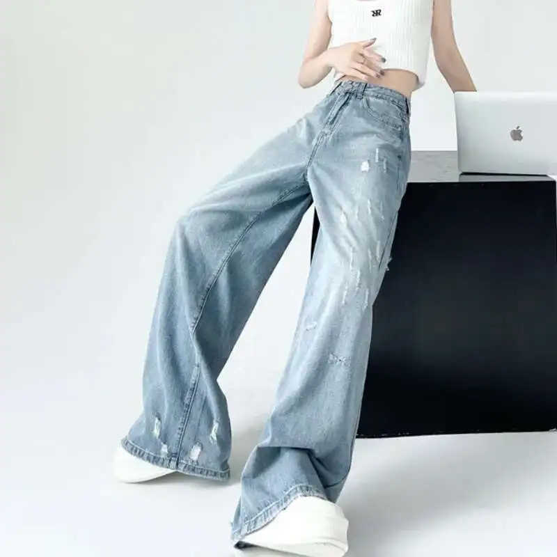 Vintage Ripped Jeans Women Extended Length Loose Mid-Waist Distressed Denim Jeans Femme Streetwear Straight Women's Jeans
Vintage Ripped Jeans Women Extended Length Loose Mid-Waist Distressed Denim Jeans Femme Streetwear Straight Women's Jeans