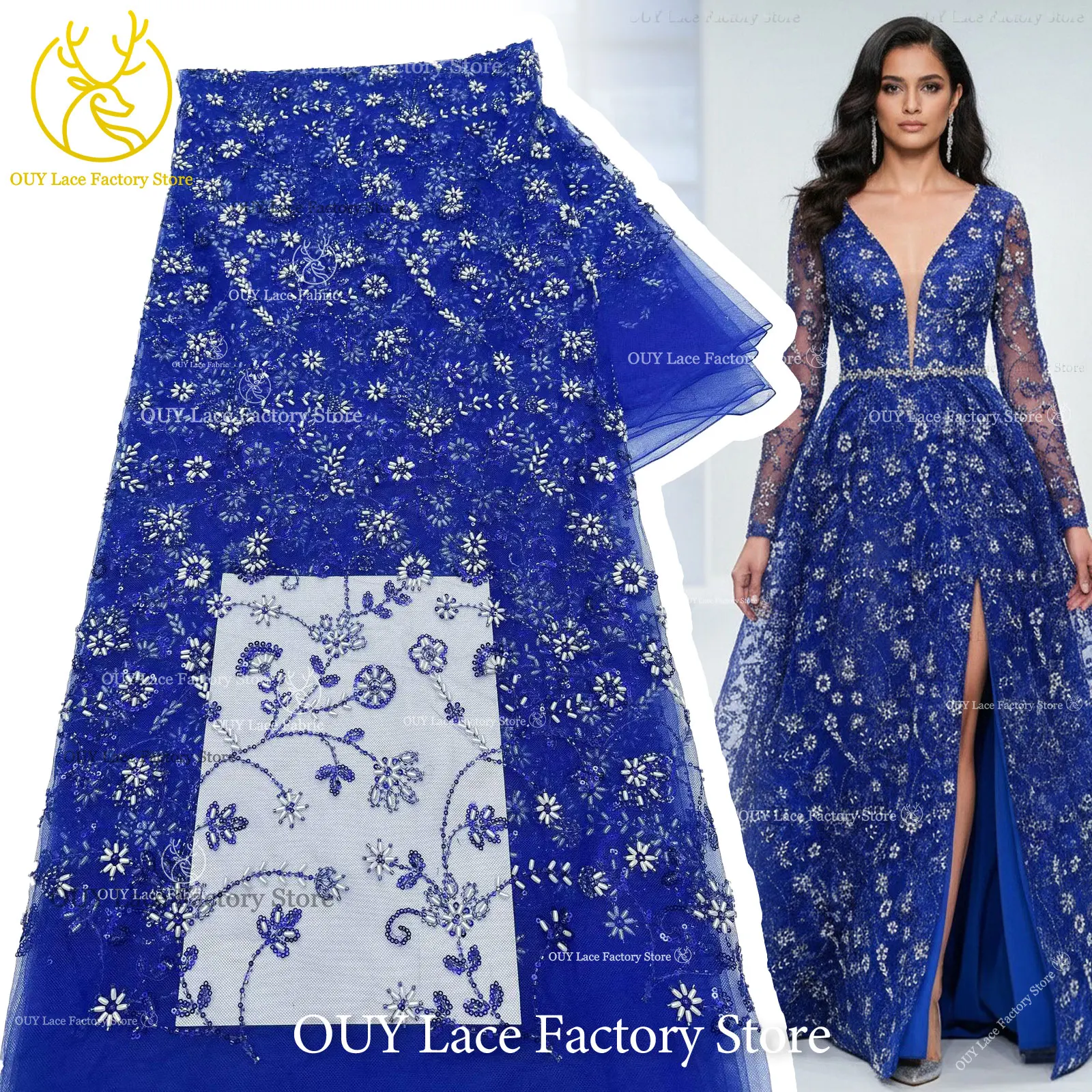 Royal Blue Luxury Handmade Beaded Lace Fabric 5 Yards High Quality French Tulle Sequins Lace Fabric For Party Wedding Dress
Royal Blue Luxury Handmade Beaded Lace Fabric 5 Yards High Quality French Tulle Sequins Lace Fabric For Party Wedding Dress