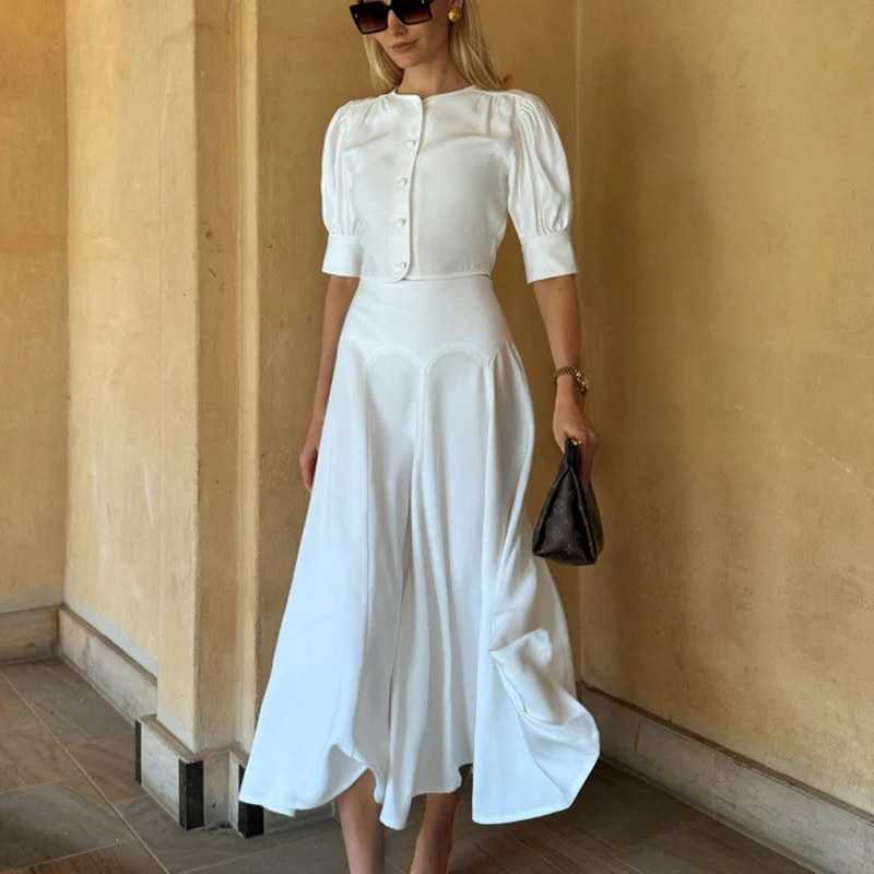 Fashion Satin Casual Skirt Outfit Spring Women O-neck Half Sleeve Single Breasted Top+High Waist Bust Skirt Autumn Two Piece Set
Fashion Satin Casual Skirt Outfit Spring Women O-neck Half Sleeve Single Breasted Top+High Waist Bust Skirt Autumn Two Piece Set