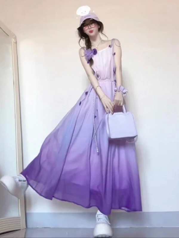 Gradual Purple Strapless Dress Women's Summer Gentle Style Beach Vacation Dopaamine Beautiful Long Skirt A-Line Silhouette
Gradual Purple Strapless Dress Women's Summer Gentle Style Beach Vacation Dopaamine Beautiful Long Skirt A-Line Silhouette