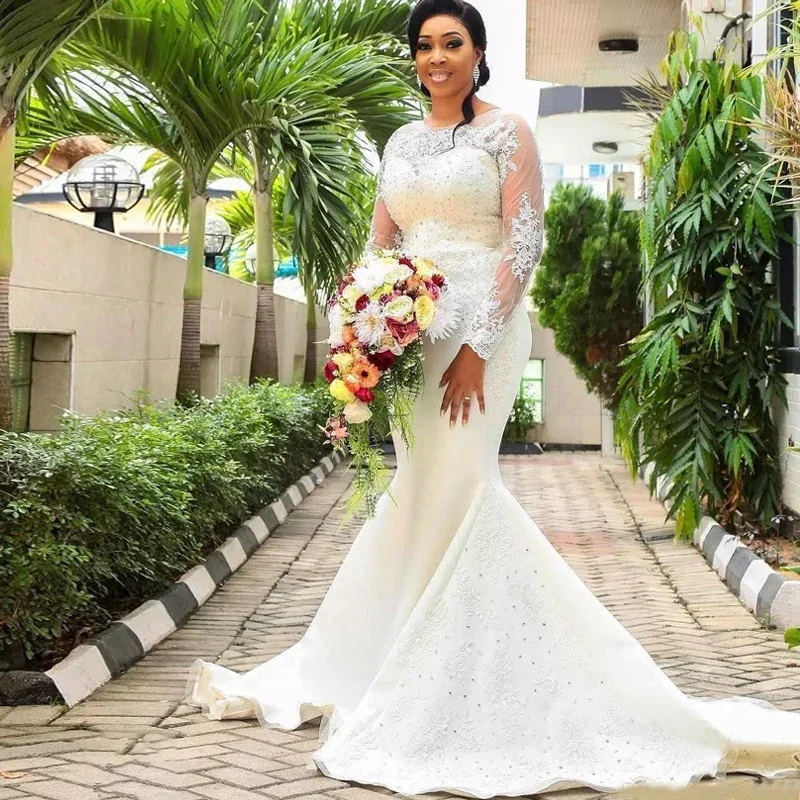 Customized Elegant Long Sleeve Mermaid Wedding Dress African Bridal Gown Lace Applique Beading Bride Dress Vestidos de Novia
Customized Elegant Long Sleeve Mermaid Wedding Dress African Bridal Gown Lace Applique Beading Bride Dress Vestidos de Novia
