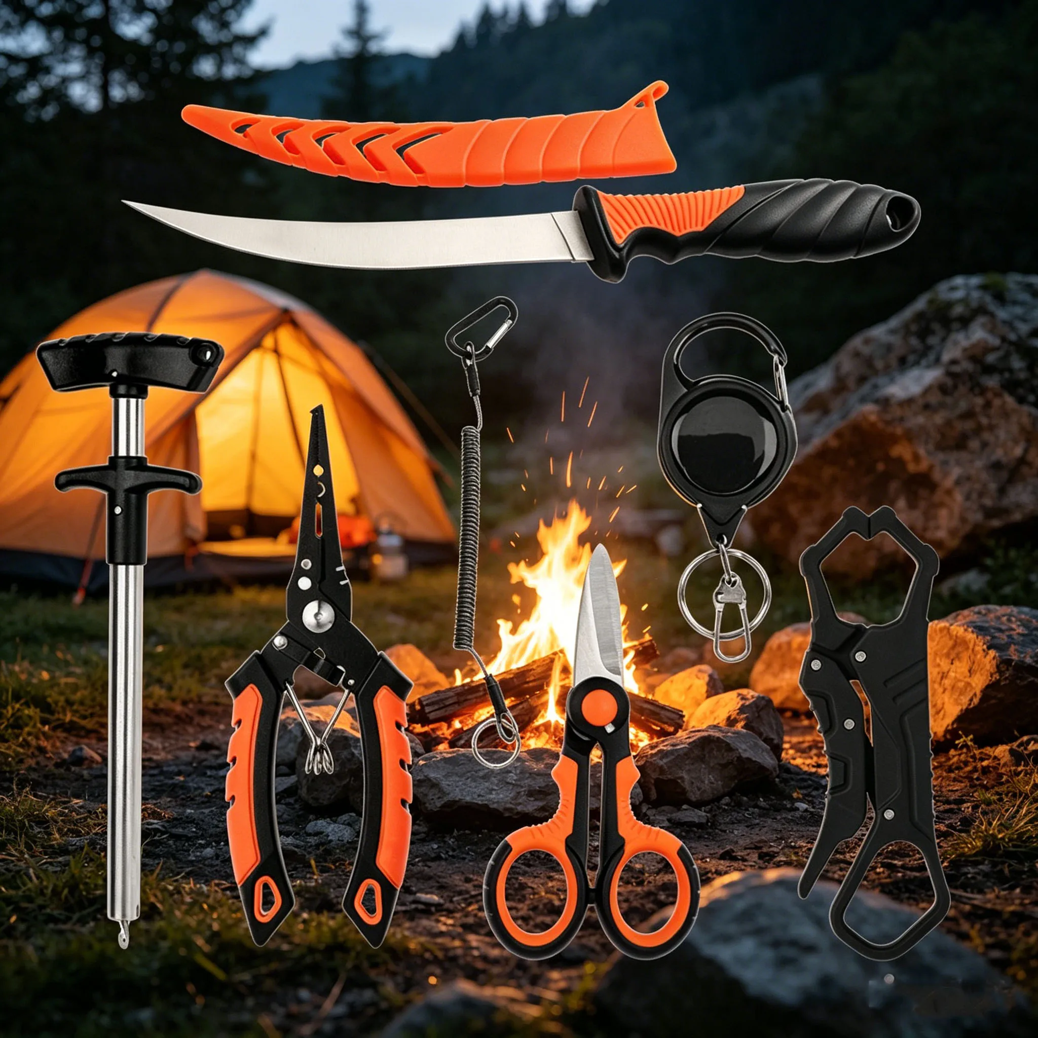 6 in 1 Fishing Tool Kit - Stainless Steel Fish Gripper, Pliers, Knife, Scissors, Hook Remover & Retractor for Saltwater Freshwat
6 in 1 Fishing Tool Kit - Stainless Steel Fish Gripper, Pliers, Knife, Scissors, Hook Remover & Retractor for Saltwater Freshwat