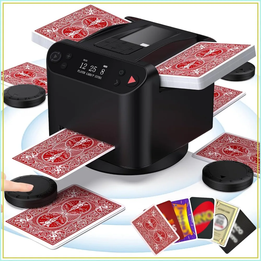2-in-1 Automatic Card Shuffler & Dealer, 2-12 Players, Wireless Remote, 360° Rotating, 2 Decks, for Poker, Texas Hold'em, Blackjack
2-in-1 Automatic Card Shuffler & Dealer, 2-12 Players, Wireless Remote, 360° Rotating, 2 Decks, for Poker, Texas Hold'em, Blackjack