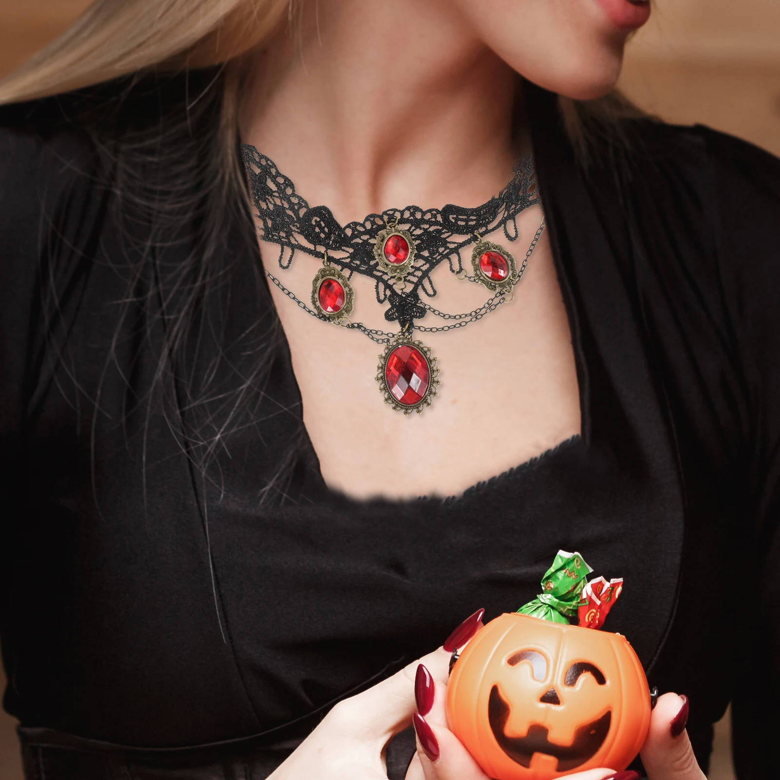 Goth Gemstone Necklace Dress up Choker Dark Halloween Party Cloth Jewelry Fashion for Women Adjustable 
Goth Gemstone Necklace Dress up Choker Dark Halloween Party Cloth Jewelry Fashion for Women Adjustable