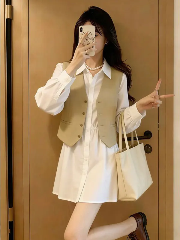 Slimming Effect Korean Style Atmosphere Vest Shirt Dress Two Piece Set Women's Fashion Spring New Professional Commute Set
Slimming Effect Korean Style Atmosphere Vest Shirt Dress Two Piece Set Women's Fashion Spring New Professional Commute Set