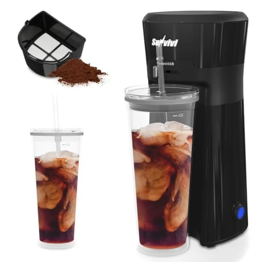 20 Oz Iced Coffee Maker for Ground Coffee, Cold Brew Tea Maker with Reusable Coffee Filter and Insulated Pitcher, Single Serve
20 Oz Iced Coffee Maker for Ground Coffee, Cold Brew Tea Maker with Reusable Coffee Filter and Insulated Pitcher, Single Serve