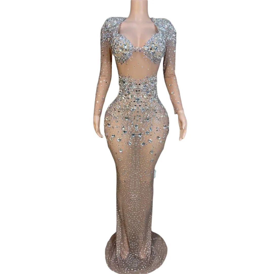 Sparkly Stretch Mesh Long Sleeve Women Rhinestone Crystals Maxi Dress Birthday Evening Prom Queen Singer Maternity Drag Costume
Sparkly Stretch Mesh Long Sleeve Women Rhinestone Crystals Maxi Dress Birthday Evening Prom Queen Singer Maternity Drag Costume