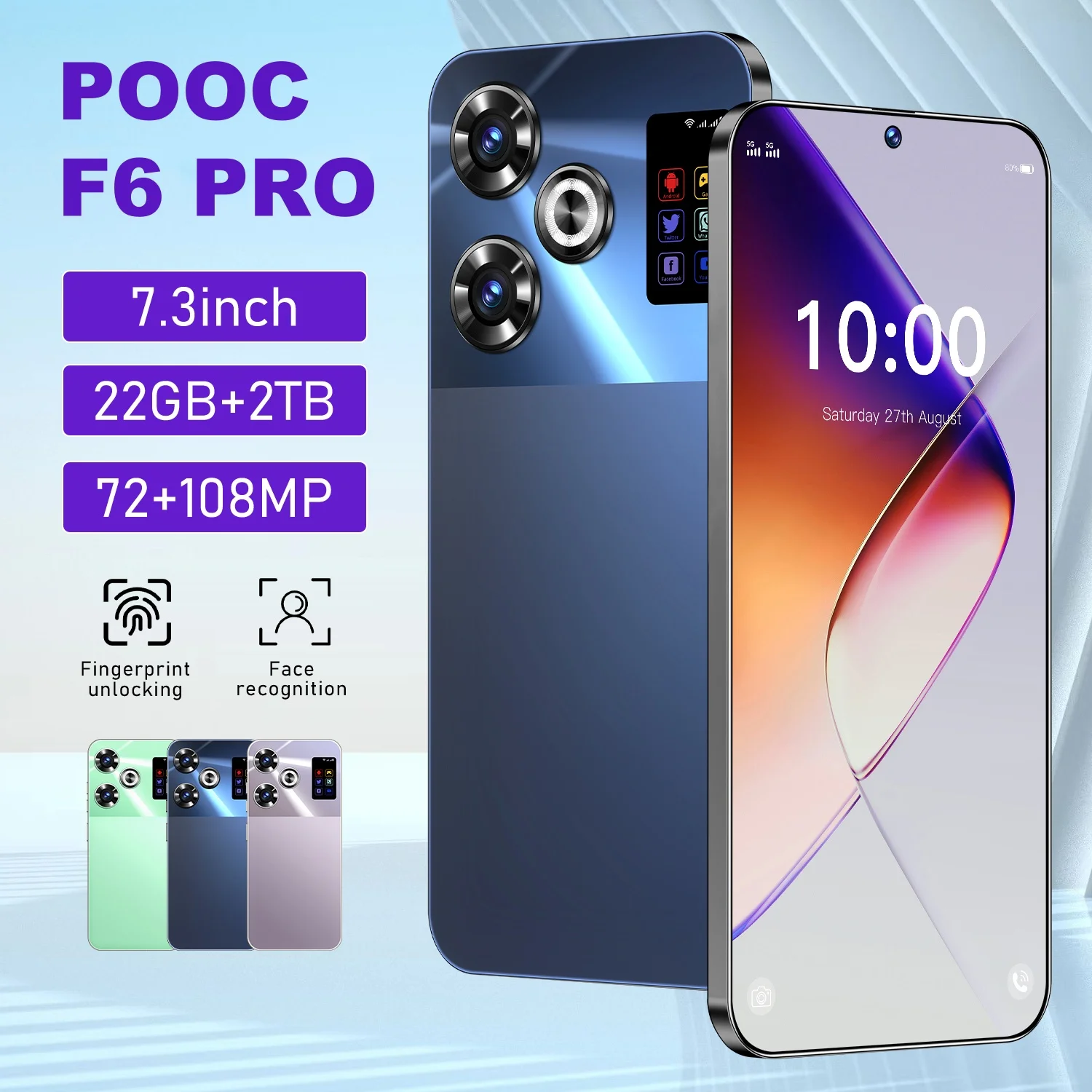 World Premiere POOC F6 Pro Smartphone 5G 7.3-inch Android 14 Snapdragon 8 gen3 Dual SIM Phone 8000mAh Unlocking Mobile Phones
World Premiere POOC F6 Pro Smartphone 5G 7.3-inch Android 14 Snapdragon 8 gen3 Dual SIM Phone 8000mAh Unlocking Mobile Phones