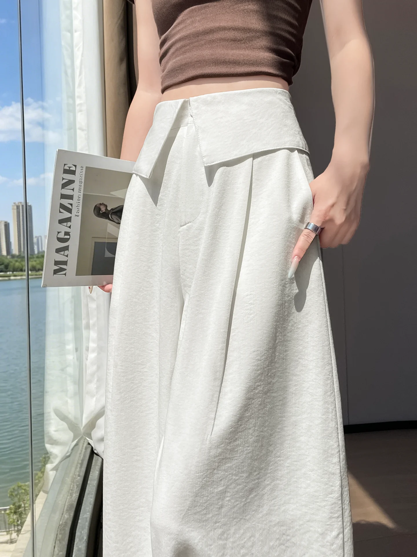 High Waist Wide Leg Pants Women Summer Thin Ice Silk Loose Slimming Linen Casual Floor-Length Drapey Pants
High Waist Wide Leg Pants Women Summer Thin Ice Silk Loose Slimming Linen Casual Floor-Length Drapey Pants