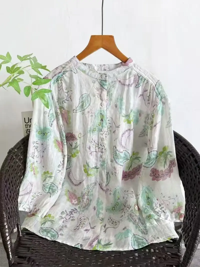 2026 Summer women's clothing 100% ramie shirts and blouses for women ethnic stand collar half sleeve linen printed shirts
2026 Summer women's clothing 100% ramie shirts and blouses for women ethnic stand collar half sleeve linen printed shirts