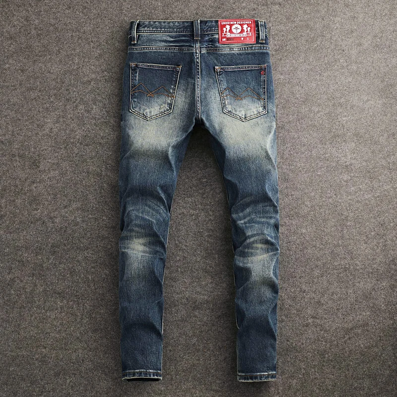 Fashion Designer Men Jeans High Quality Retro Washed Blue Stretch Slim Fit Ripped Jeans Men Y2K Vintage Denim Pants Hombre
Fashion Designer Men Jeans High Quality Retro Washed Blue Stretch Slim Fit Ripped Jeans Men Y2K Vintage Denim Pants Hombre