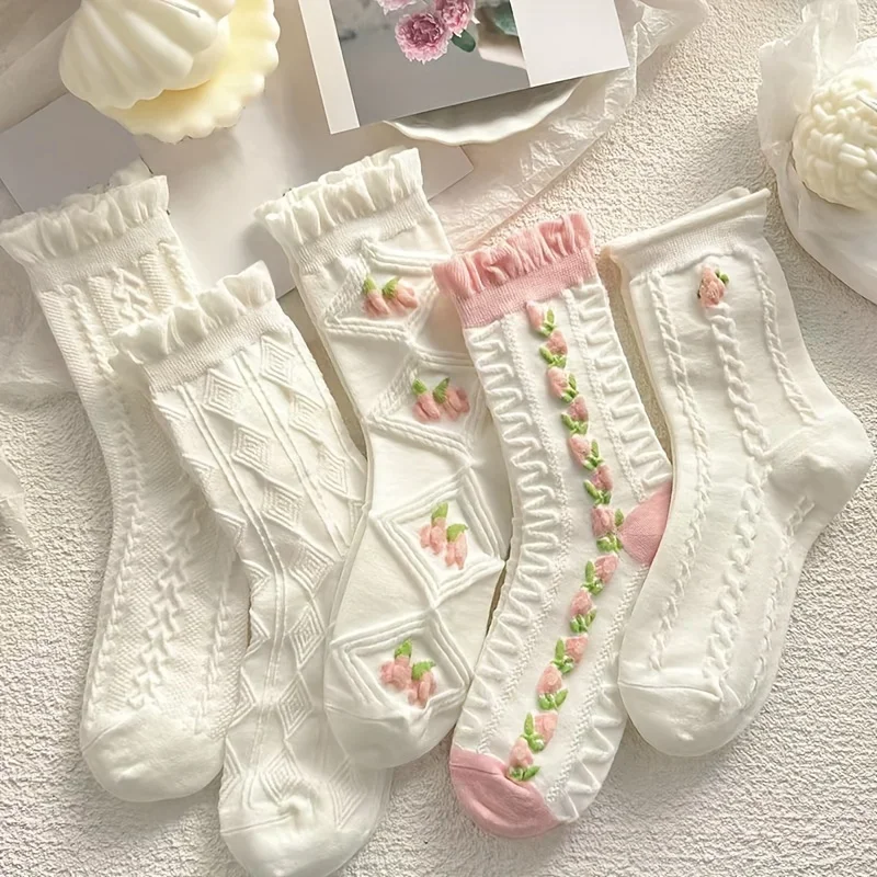 5 Pairs Floral Print Women Socks,Sweet&Cute 3D Textured Ruffle Trim Socks Women,Women's Stockings & Hosiery
5 Pairs Floral Print Women Socks,Sweet&Cute 3D Textured Ruffle Trim Socks Women,Women's Stockings & Hosiery