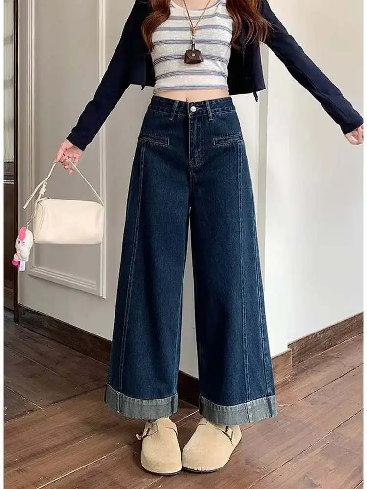 High Waist Wide Leg Jeans Women's Vintage Nine Points Flip Loose Fit Slimming Small Size Autumn Winter plus Size Denim
High Waist Wide Leg Jeans Women's Vintage Nine Points Flip Loose Fit Slimming Small Size Autumn Winter plus Size Denim