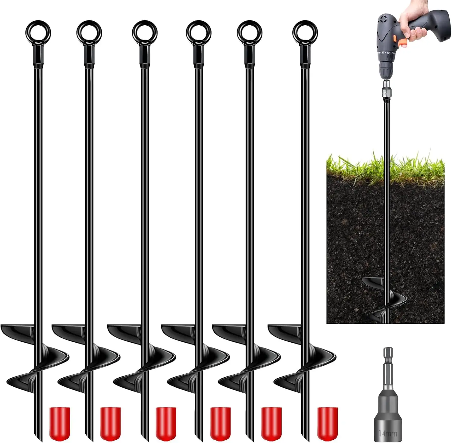 6-Piece 30-Inch Heavy-Duty Spiral Earth Anchors for Sheds, Tents, Trailers & More - Secure Against Wind
6-Piece 30-Inch Heavy-Duty Spiral Earth Anchors for Sheds, Tents, Trailers & More - Secure Against Wind