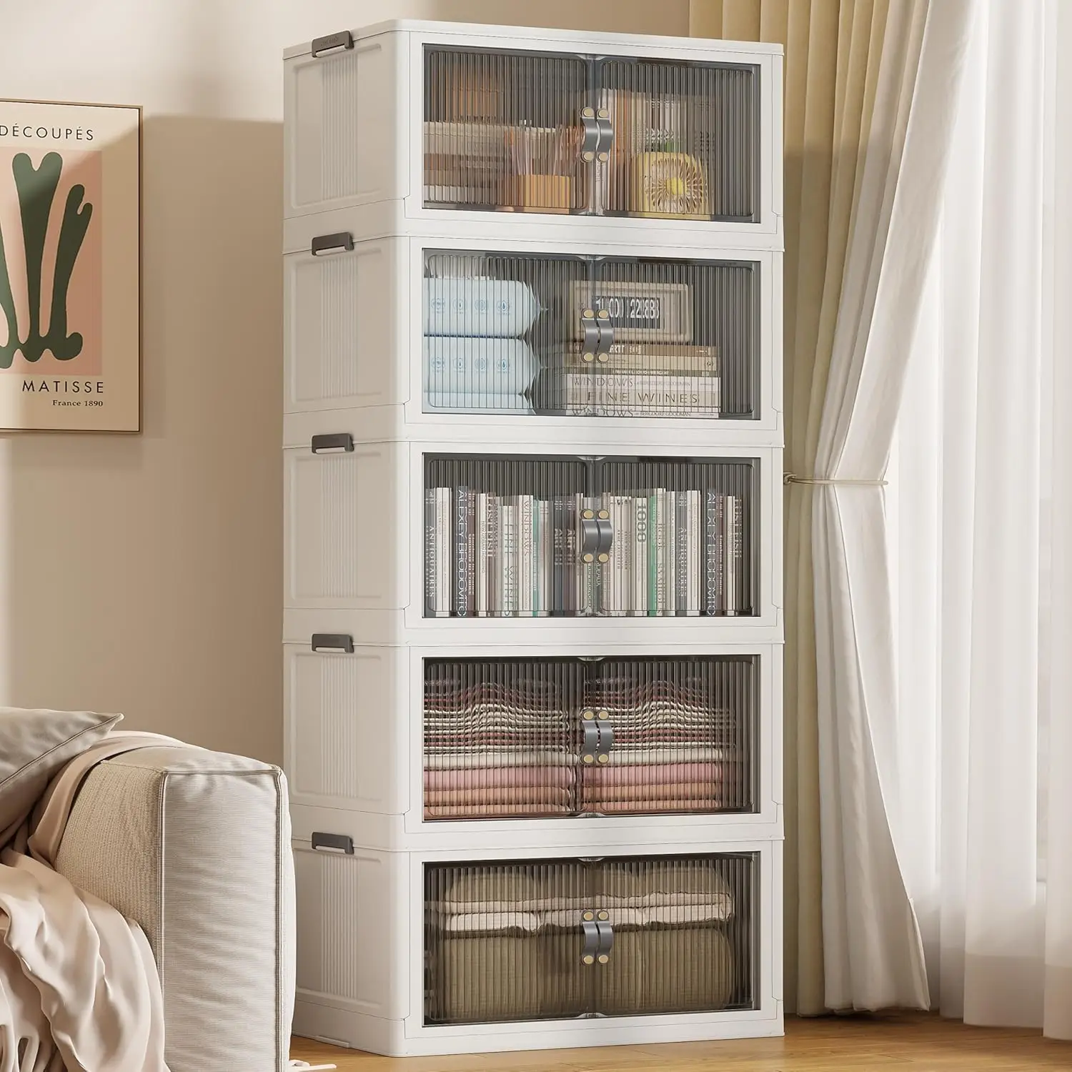 145Gal/580Qt Stackable Storage Bins Folding Collapsible Storage Bins with a Lid, Closet Organizers and Storage,White 26" W x 17"
145Gal/580Qt Stackable Storage Bins Folding Collapsible Storage Bins with a Lid, Closet Organizers and Storage,White 26" W x 17"