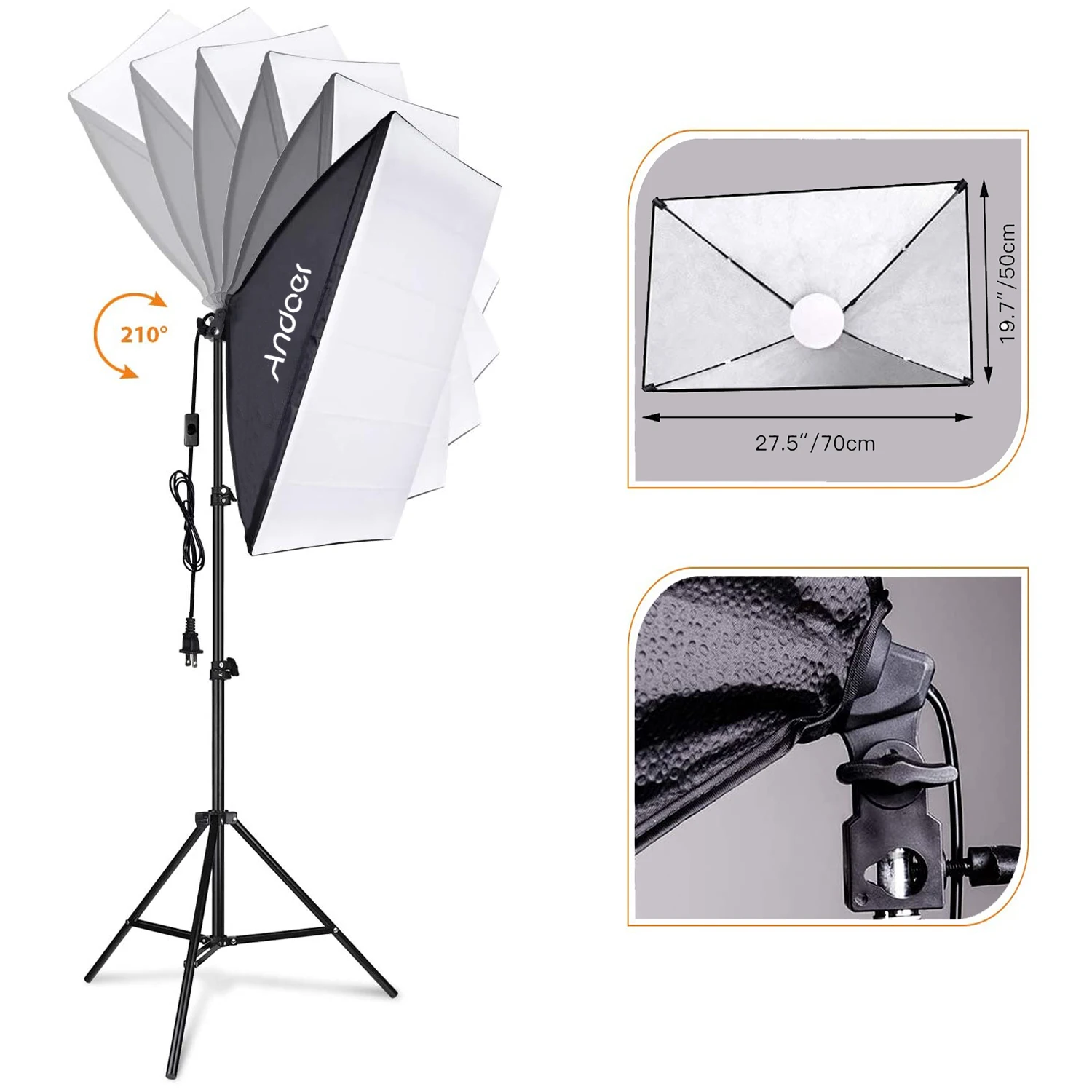 Studio Photography Light kit Softbox Lighting Set with 85W 2800K-5700K Bi-color Temperature LED Light * 1 + 50x70cm Softbox * 1
Studio Photography Light kit Softbox Lighting Set with 85W 2800K-5700K Bi-color Temperature LED Light * 1 + 50x70cm Softbox * 1
