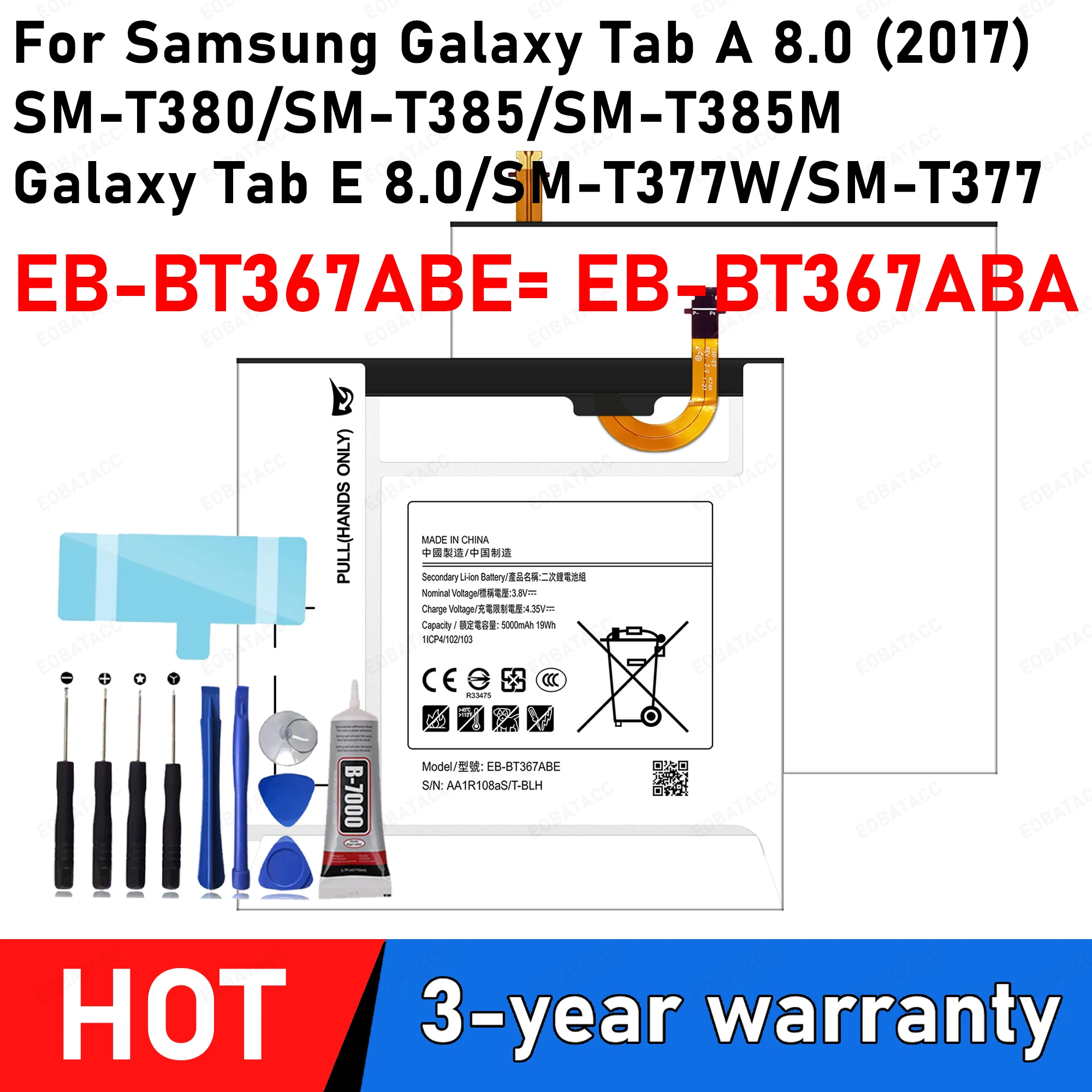 100% New Zero Cycle EB-BT367ABE EB-BT367ABA Battery For SAMSUNG GALAXY TAB 8.0 2017/Galaxy Tab E 8.0 Batteries+Free tools
100% New Zero Cycle EB-BT367ABE EB-BT367ABA Battery For SAMSUNG GALAXY TAB 8.0 2017/Galaxy Tab E 8.0 Batteries+Free tools