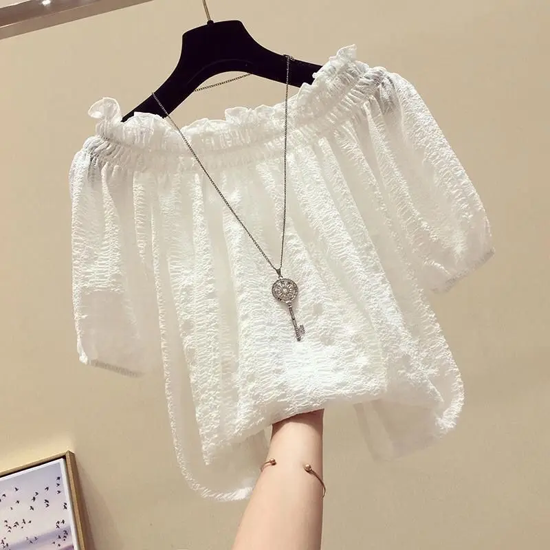 White One-Shoulder Chiffon Top Women's Short Sleeve Loose Pleated Stylish Overhead Summer Korean Style Fashionable Blouse
White One-Shoulder Chiffon Top Women's Short Sleeve Loose Pleated Stylish Overhead Summer Korean Style Fashionable Blouse