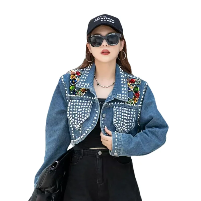 Korean Vintage Blue Rivet Diamonds Denim Jacket Coat Women High Waisted Slim Short Cowboy Outerwear Casual Jeans Jacket Female
Korean Vintage Blue Rivet Diamonds Denim Jacket Coat Women High Waisted Slim Short Cowboy Outerwear Casual Jeans Jacket Female