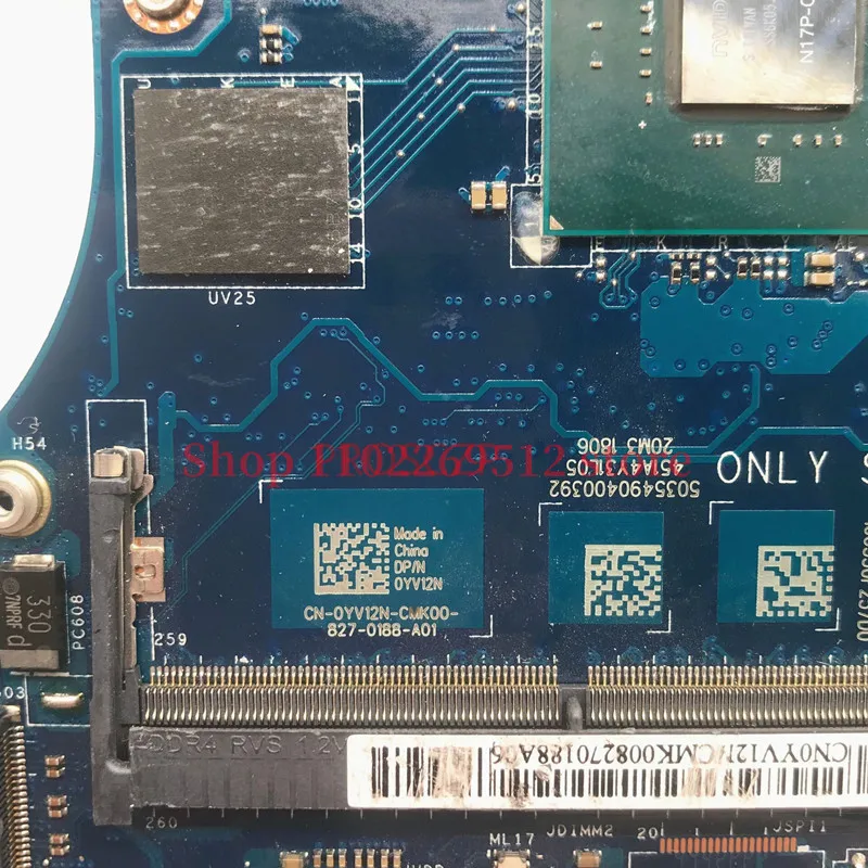 For Dell 9560 Laptop Motherboard CN-0YV12N 0YV12N YV12N With SR32S I5-7300HQ CPU CAM00/01 LA-E331P N17P-G0-A1 100% Fully Tested
For Dell 9560 Laptop Motherboard CN-0YV12N 0YV12N YV12N With SR32S I5-7300HQ CPU CAM00/01 LA-E331P N17P-G0-A1 100% Fully Tested