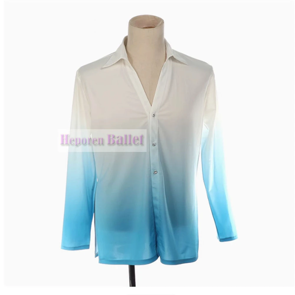 Customized Men's Gradient Ballet Prince Top, Blue_white Or Black_white Figure Skating Performance Competition Outfit Shirt 
Customized Men's Gradient Ballet Prince Top, Blue_white Or Black_white Figure Skating Performance Competition Outfit Shirt