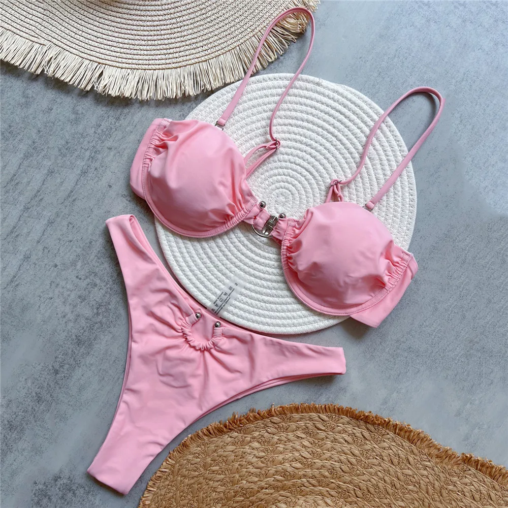 Pink Push Up Bikinis Sets Metal Ring Solid Swimwears Wrinkled Sexy Swimsuit Women 2025 High Leg Cut Bathing Suit Bikini Dames
Pink Push Up Bikinis Sets Metal Ring Solid Swimwears Wrinkled Sexy Swimsuit Women 2025 High Leg Cut Bathing Suit Bikini Dames